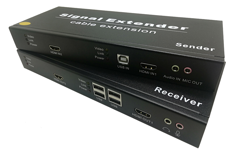 IPHE2-120UA （Double HDMI + USB2.0 +AUDIO+MIC KVM extended by 120m）