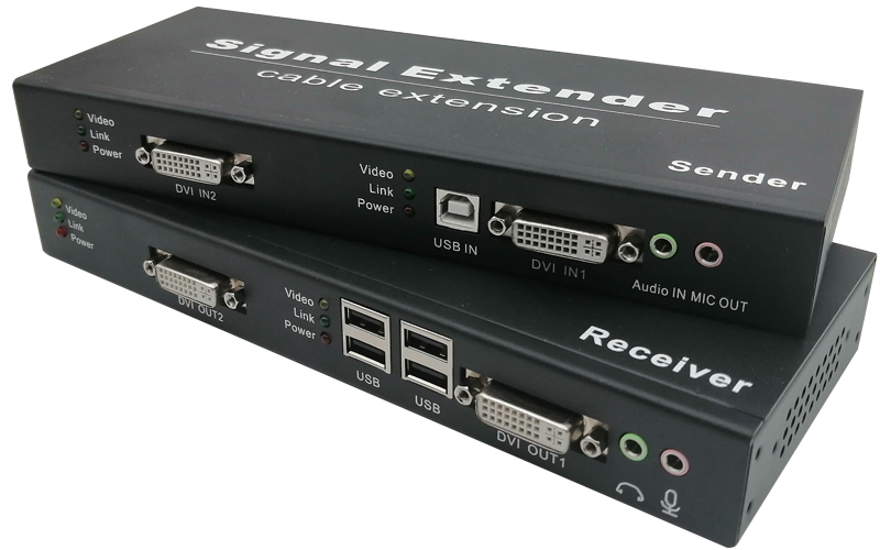 IPDE2-120UA（Double DVI + USB2.0 +AUDIO+MIC KVM extended by 120m）